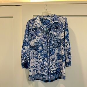 John Mark French Toile in Royal Blue Button-Up Tunic